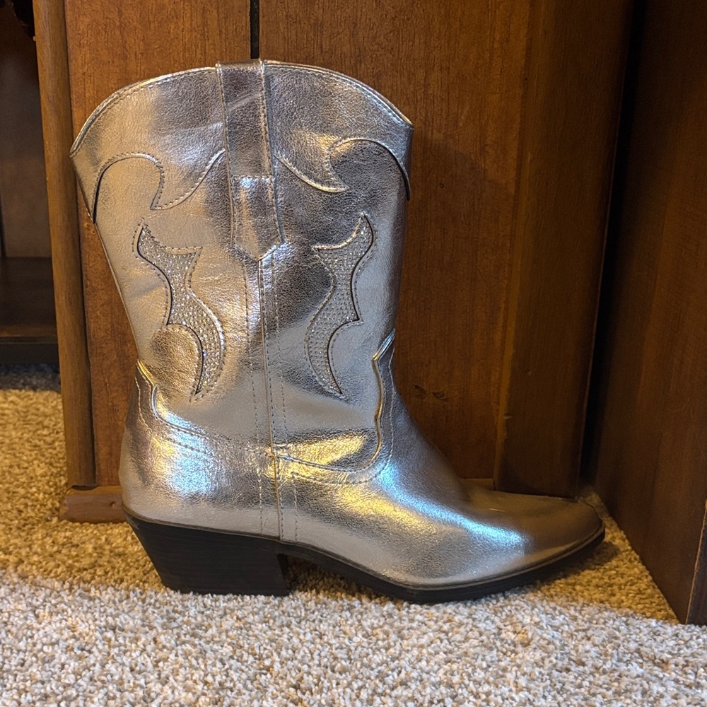 Silver Western Ankle Boots